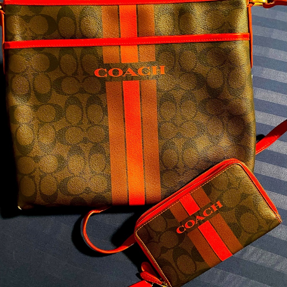 Coach Red Signature Canvas Purse and Wallet